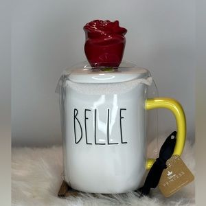 Rae Dunn Belle double sided mug with Rose Topper
